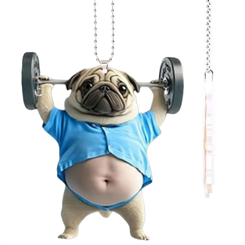 Pug Keychains, Lucky Piggy Car Ornament, Pug Acrylic Car Pendant for Home Backpack Holiday Decor (B) - Image 1